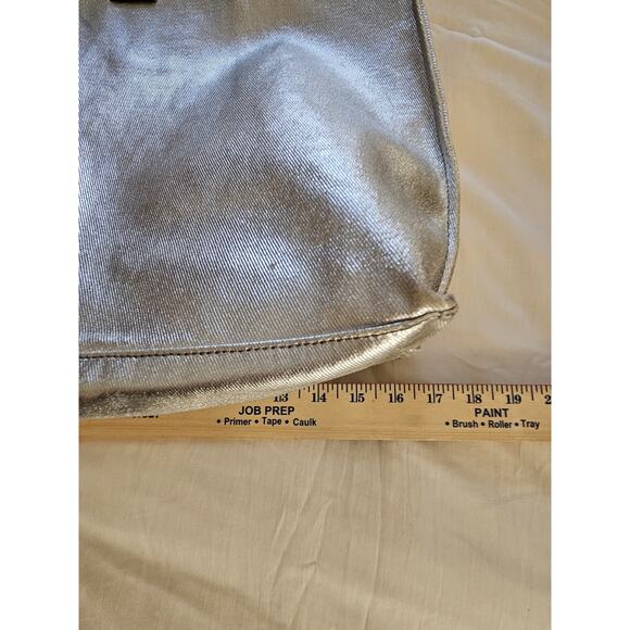KATE SPADE SATURDAY Silver Metallic Canvas Large Tote Bag Purse Double Straps - Picture 10 of 11